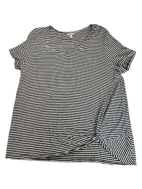 ARI & CLO Black & White Striped Short Sleeve Knot Tee 1x